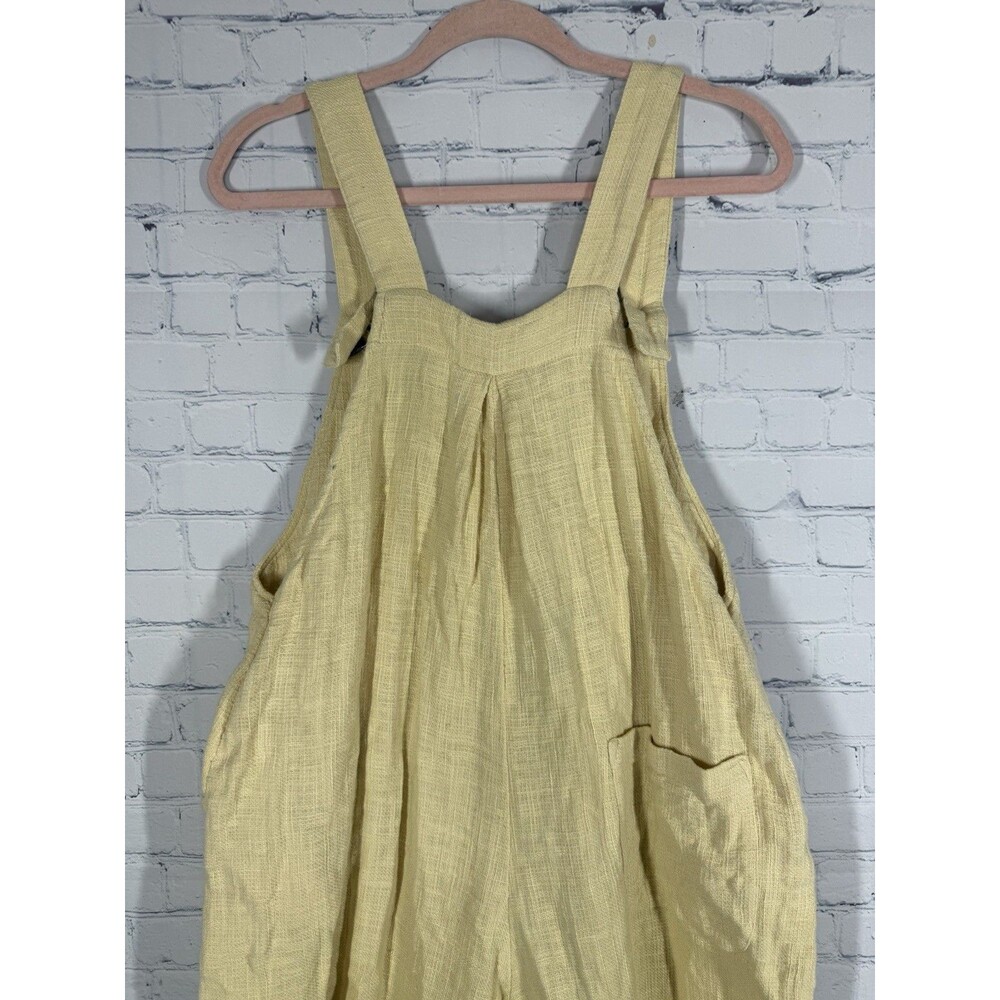Free People Sun Drenched Overalls Large Yellow Cotton Wide Leg Relaxed Boho - Picture 13 of 16